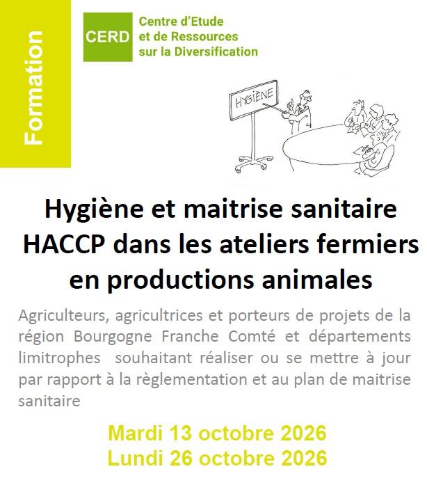 FORMATION : Hygiène HACCP productions animales les 13 et 26 /10